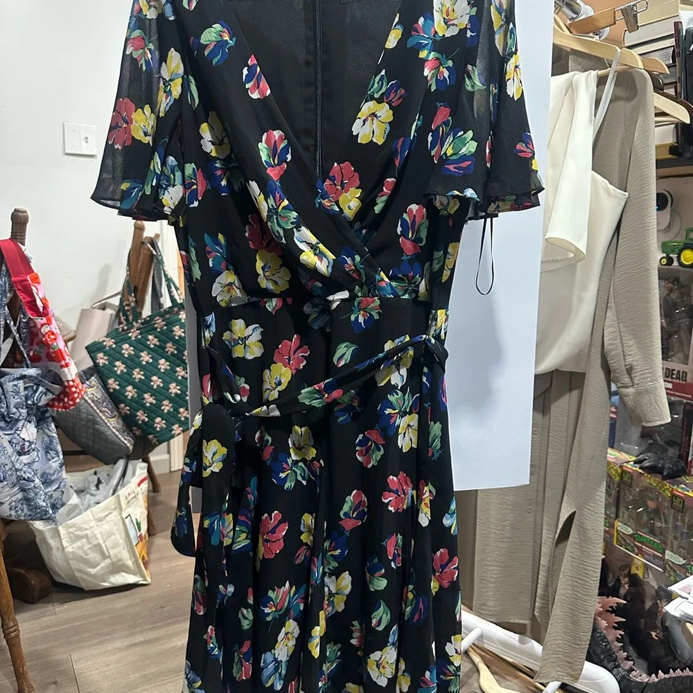 Ralph Lauren Black Floral Midi Dress - Picture 3 of 8